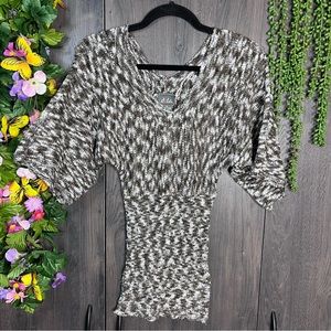 .|🌸5/$25🌸Dots Heathered Knit Brown Woven Short Sleeve Sweater Top Size Medium